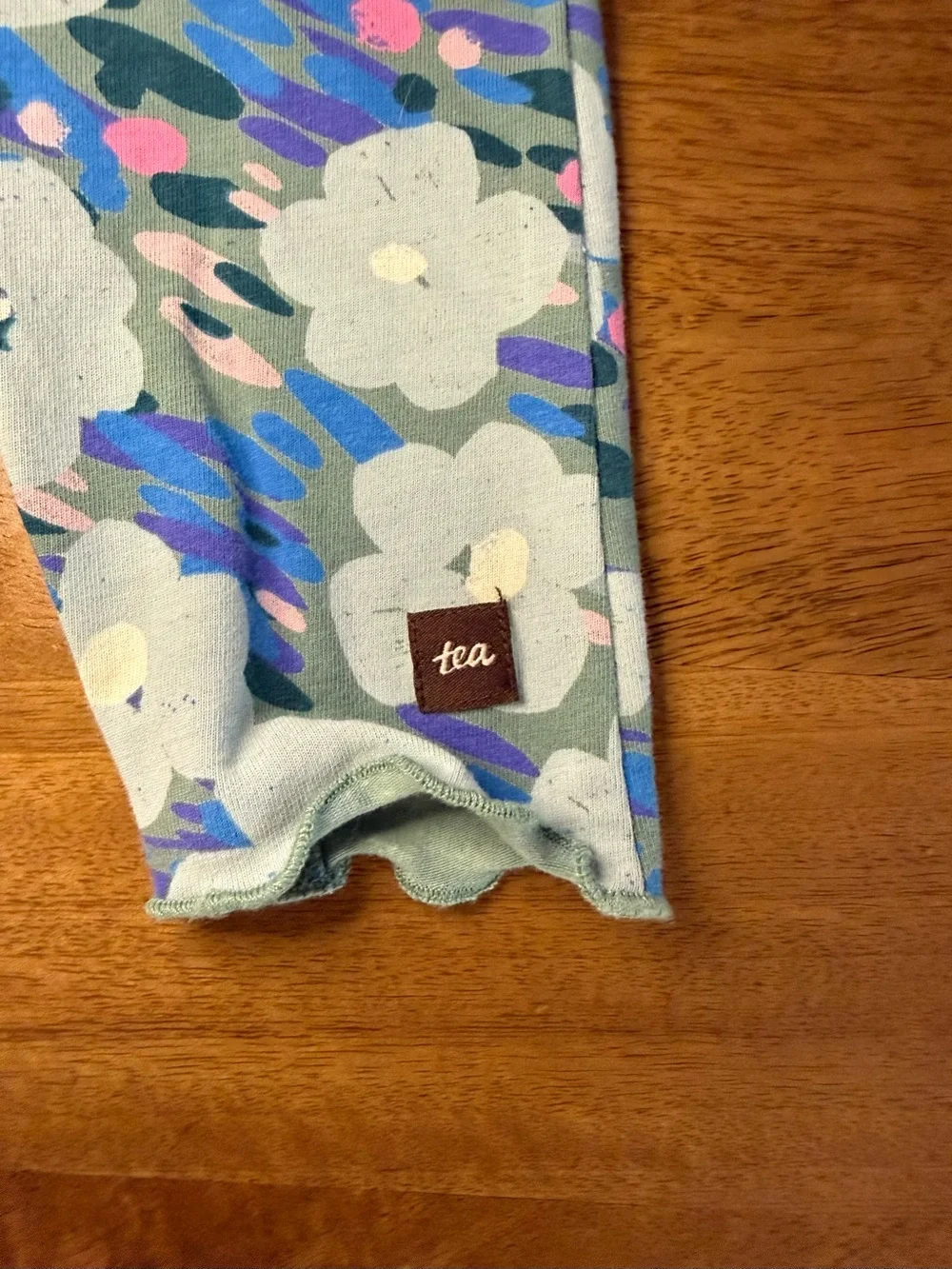 Tea Collection Blue Floral Long-Sleeve Romper with Pink Accents
